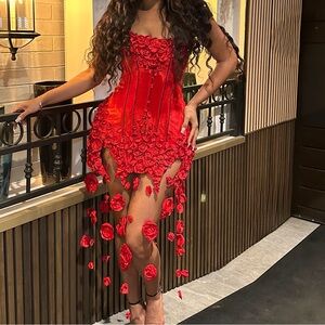 CHAMA elegant Scarlet Rose Women's High Low Dress